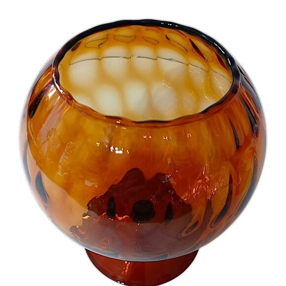 Empoli Amber Glass Candy Dish Lid Apothecary Jar Circus Tent Optic Panel Italy - Picture 13 of 16